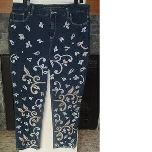 Chico's So slimming SEQUINS Girlfriend Ankle Jeans 2.5 LG Size 14 FANCY!